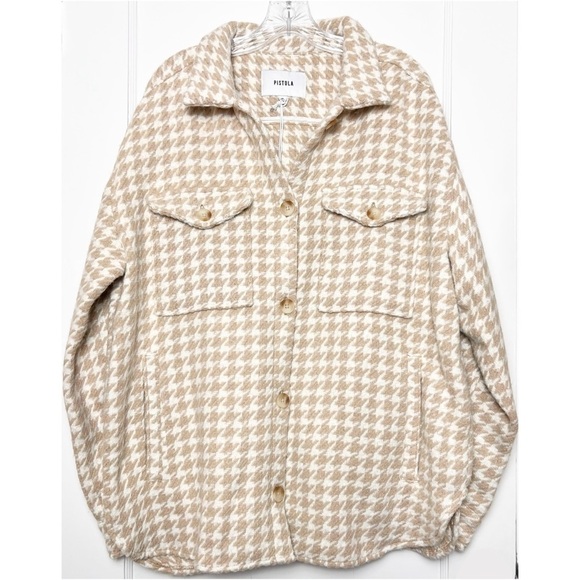 NWT REVOLVE X PISTOLA Houndstooth Wool Blend Oversized Button Up Shirt Jacket XL - Picture 6 of 13